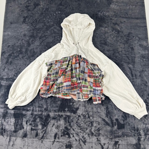 Pilcro Tops - Pilcro Anthropologie Hoodie Womens Medium White Mixed Media Plaid Patchwork